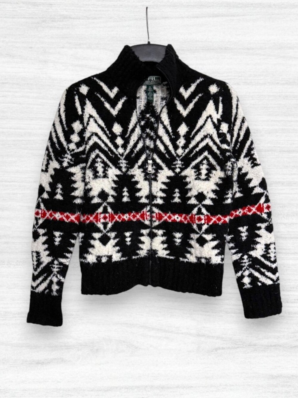 Lauren Active Ralph Lauren Y2K Nordic Fair Isle Snow Ski Zip Black Red Sweater M